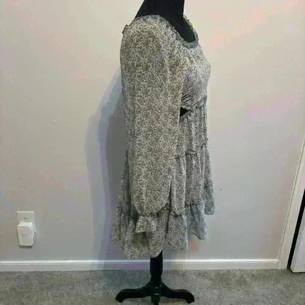 Ditsy Floral Long Sleeve Cut Outs Blue Orange Dress Ruffles Size Small - Picture 4 of 11